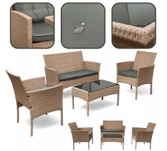 Elegantes Rattan-Gartenmöbel-Set mit Tisch und schwarzer Glasplatte