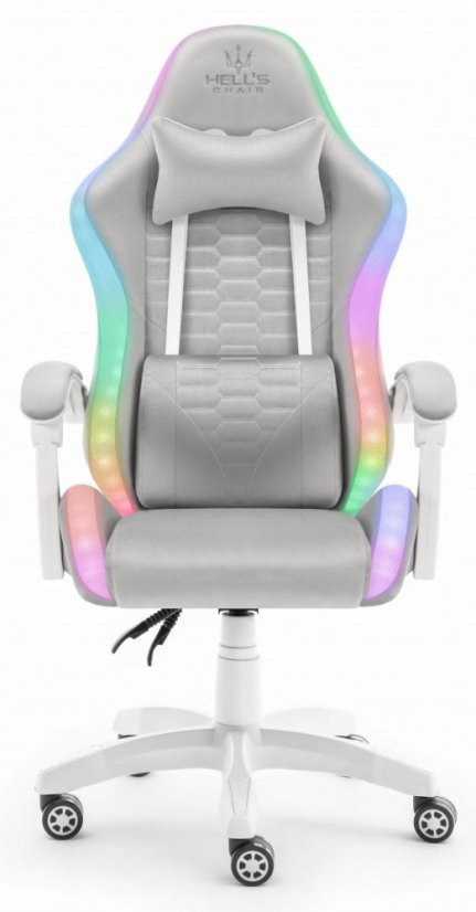 Herné kreslo HC-1000 Gray-White LED RGB látkové