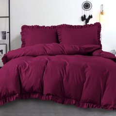Posteľné obliečky zo syntetickej bavlny s ozdobným volánovým lemovaním - bordová