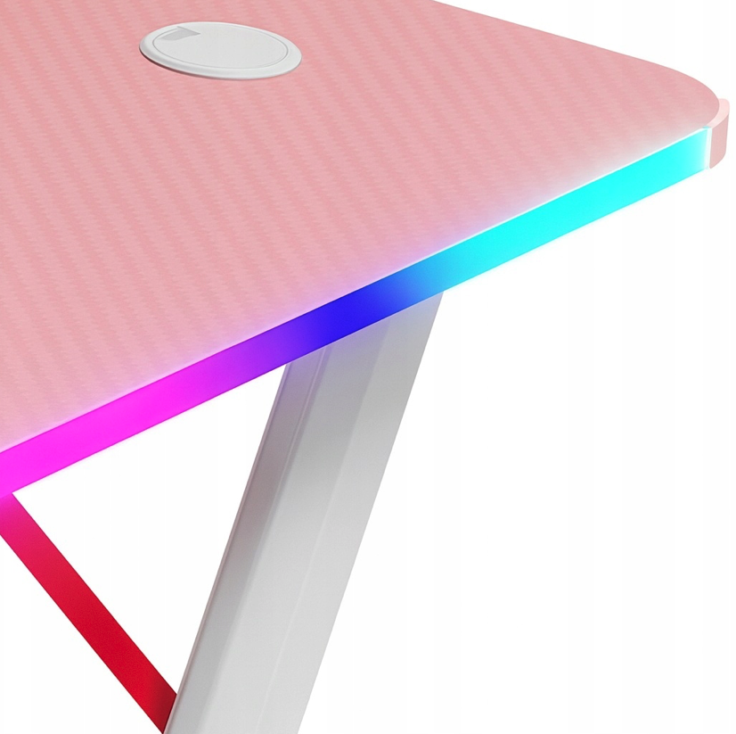 Ružový herný PC stôl s RGB LED osvetlením