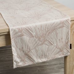 Elegantný zamatový stredový obrus v kremovej farbe s krásnym vzorom