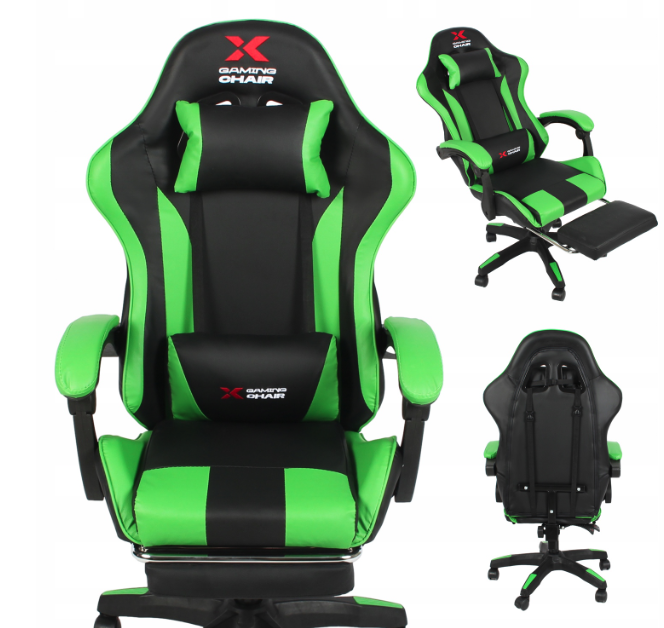 Xgaming játékszék lábtartóval - fekete-zöld