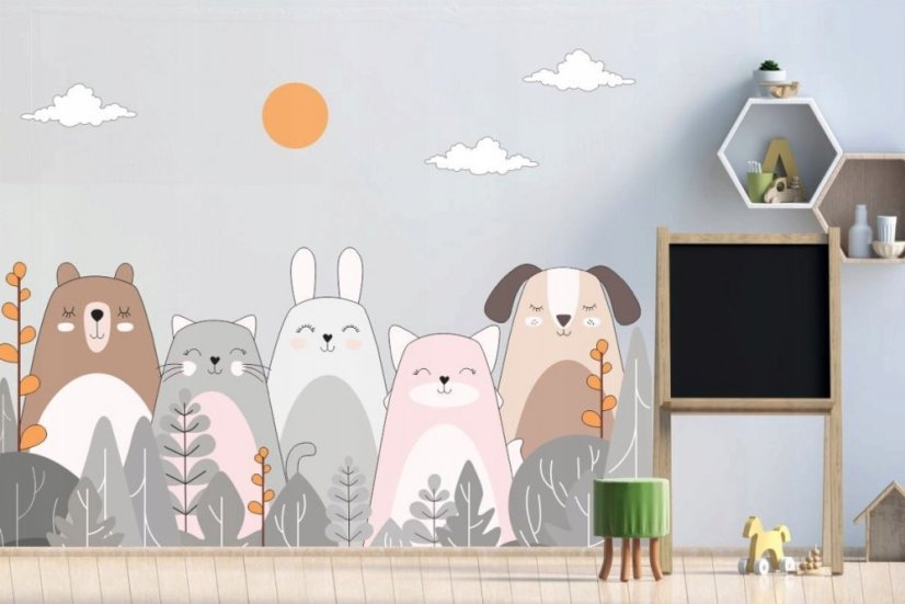 Gyerek falmatrica Aranyos állatok - Matrica mérete: 80 x 160 cm