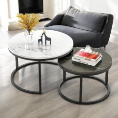 2 kerek dohányzóasztal készlet - fehér és fekete márvány