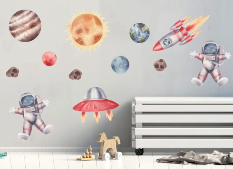 Kouzelné světelné samolepky pro děti - astronaut, planeta a raketa