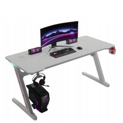 Gamingový stôl s RGB LED podsvietením biely