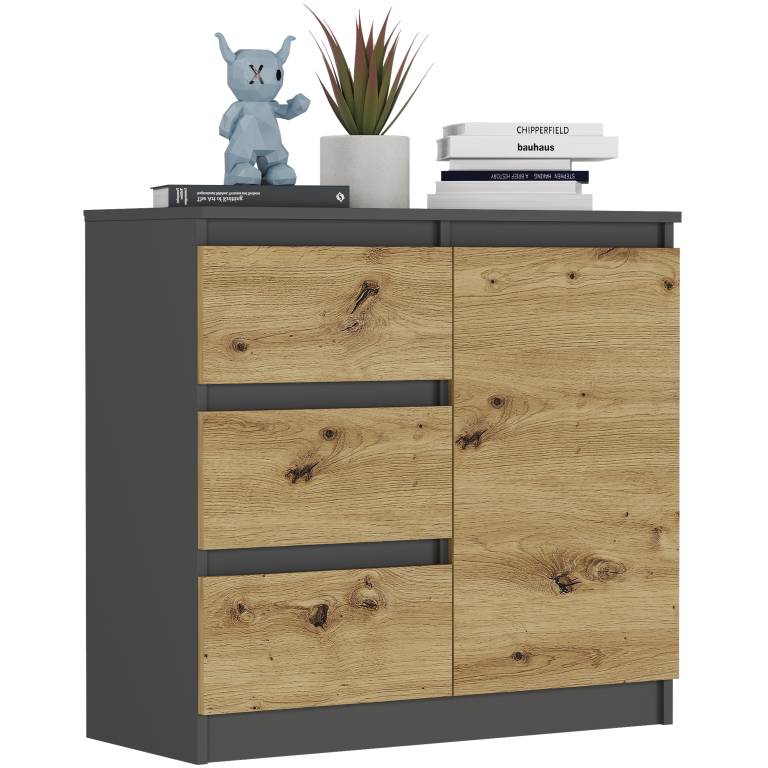 Komoda R-80-S3 se zásuvkami 80 cm - různé barevné varianty - Barva produktu: antracit mix bílá