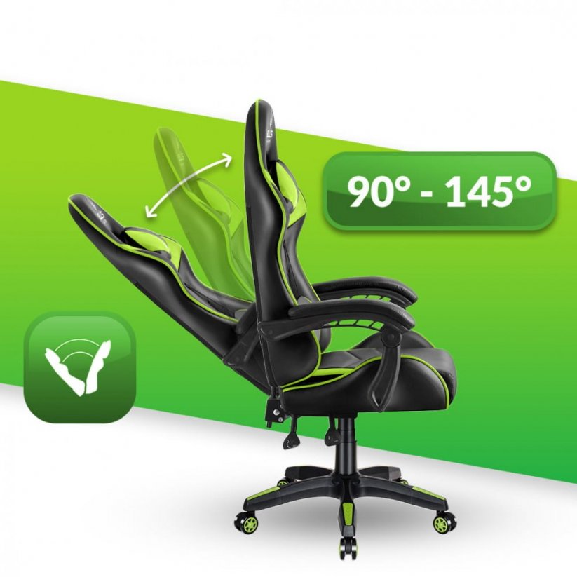 Геймърски стол HC-1007 черен със зелени детайли