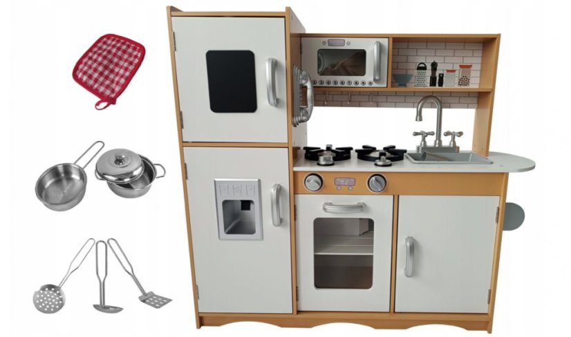 Cucina in legno per bambini con accessori e illuminazione a LED