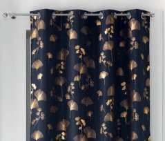 Frumoasă perdea de lux albastru închis cu model ginkgo auriu 140 x 260 cm 