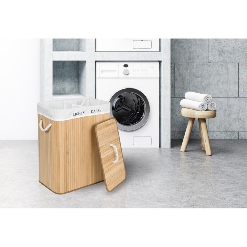 Kétrészes bambusz szennyeskosár 100 L