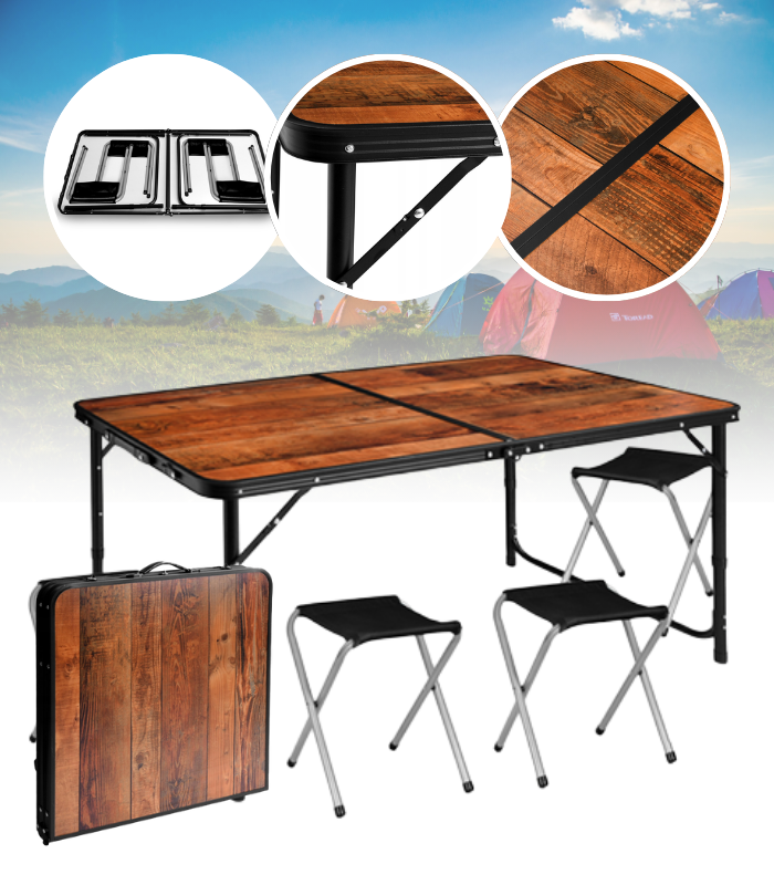 Kempingový skladací stôl so stoličkami – turistický set pre 4 osoby