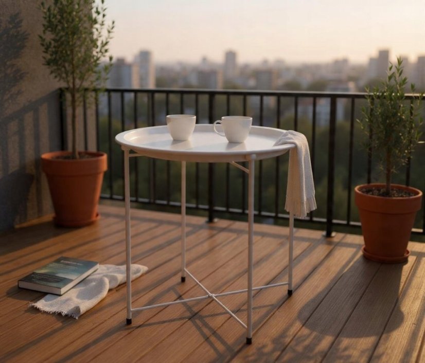 Măsuță de cafea rotundă din metal 47 x 50,5 cm - alb