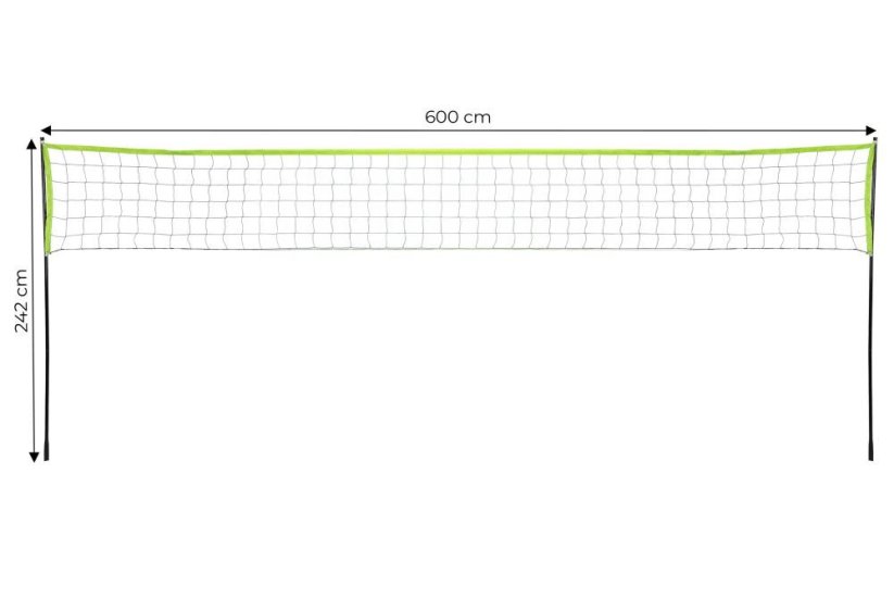 Skladacia sieť na volejbal a badminton so stĺpikmi – 600 x 242 cm