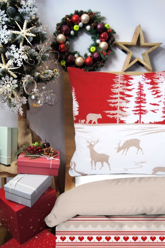 Prémium pamut ágynemű piros havas erdei motívummal