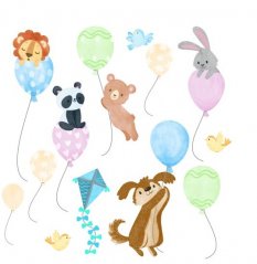 Fröhlicher Wandaufkleber für Kinder Tiere auf Luftballons