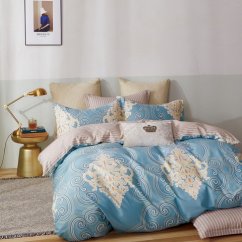Lenjerie de pat de calitate, albastru strălucitor, cu un model ornamental
