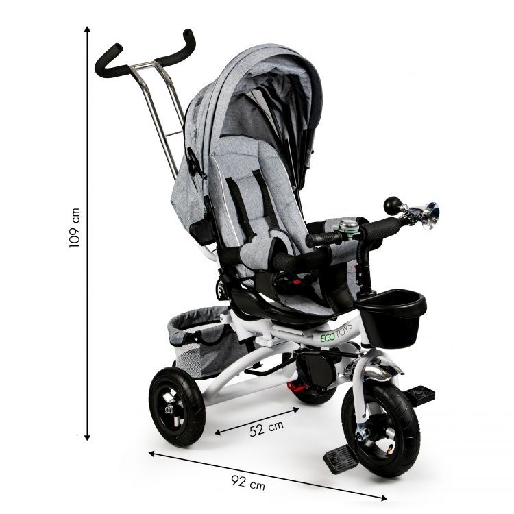 Detská sivá balančná trojkolka, bicykel Ecotoys