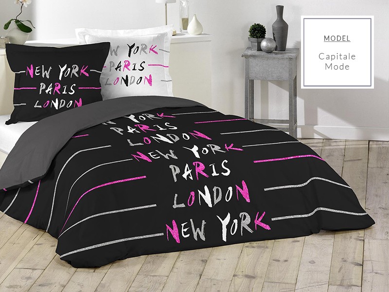 Bavlnené posteľné obliečky v čiernej farbe s nápisom veľkomiest