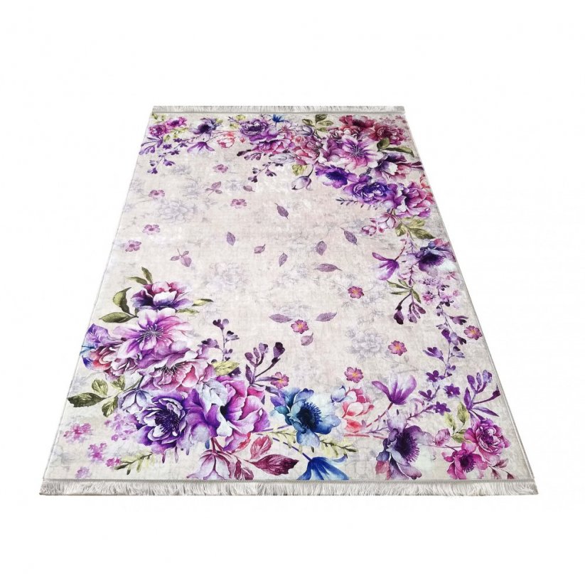 Ljubičasti tepih protiv klizanja s cvjetnim uzorkom