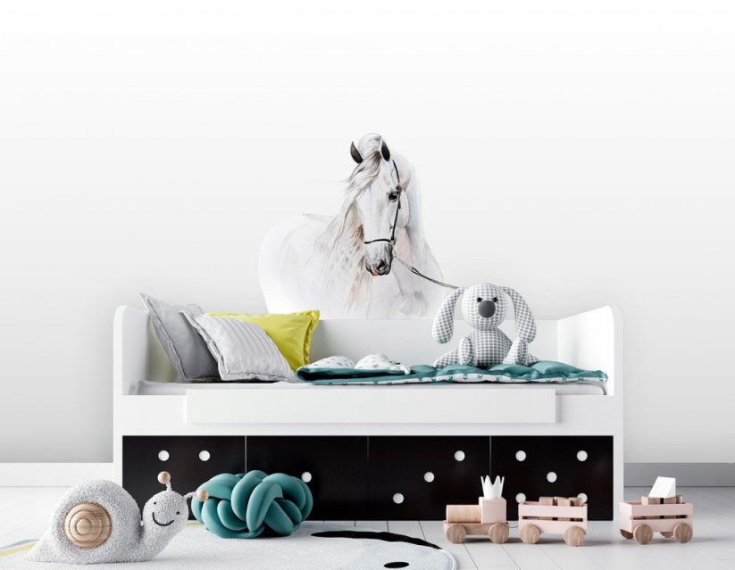Bellissimo adesivo da parete con cavallo bianco - Misure: 115 x 127 cm