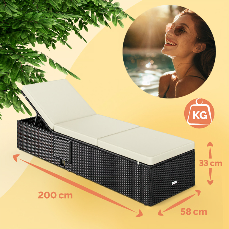 Fotoliu de grădină din poliratan cu masă laterală 200 × 58 × 33 cm