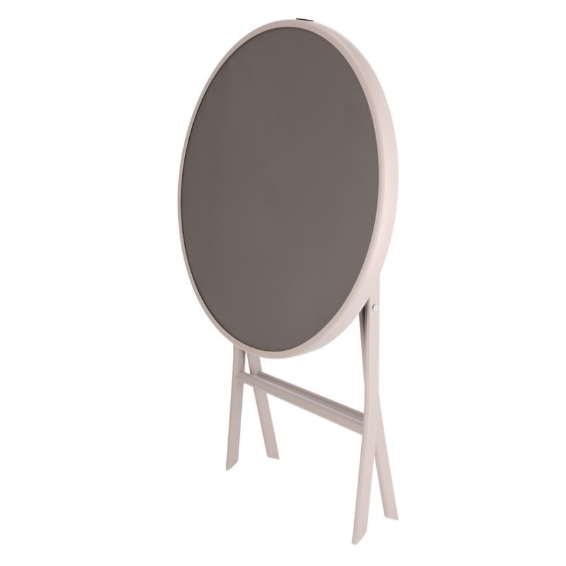 Masă pliabilă din metal, de culoare bej, pentru balcoane și terase, 60 cm, cu blat din sticlă