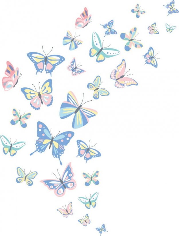 Nálepka na zeď s motýly v krásných pastelových barvách 114 x 150 cm