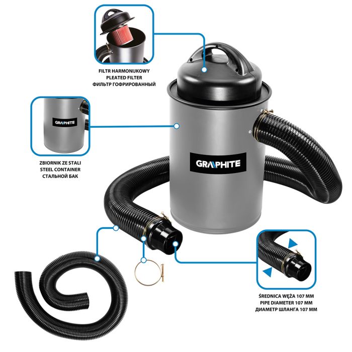 Aspirator industrial cu putere 1100W, 50l 59G611 GRAPHITE