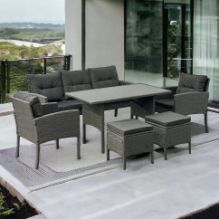 Šedá ratanová souprava - pohovka - křesla a taburety