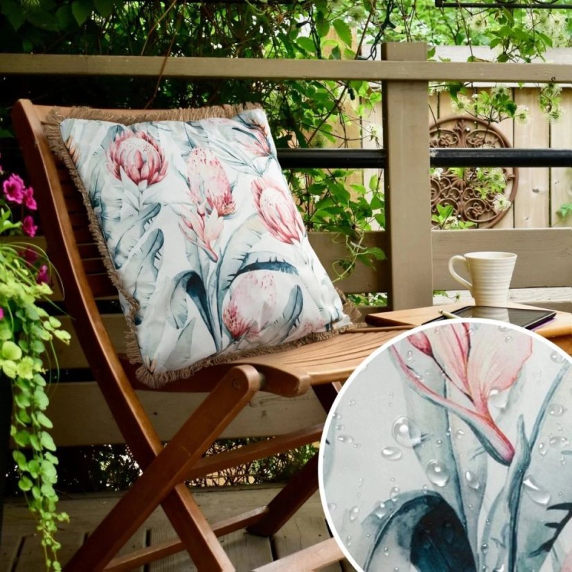 Vodoodolná záhradná obliečka na vankúš s kvetinovým motívom a strapcami