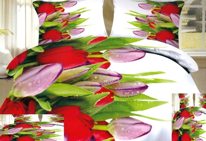 Biela posteľná obliečka s farebnými tulipánmi
