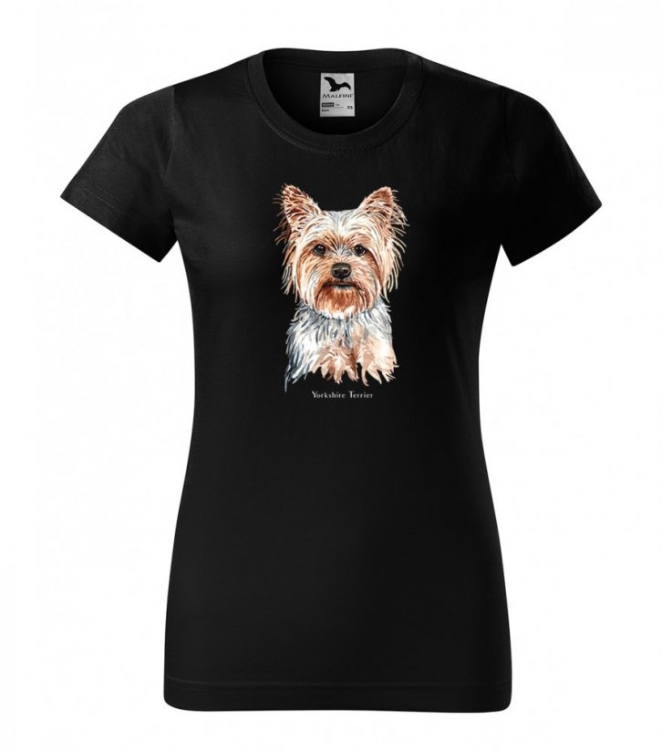 Bavlnené dámske tričko s potlačou psa yorkshire teriér - Farba: Ružová, Veľkosť: XS