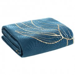 Dizajnový prehoz na posteľ LOTOS modrej farby so zlatým motívom