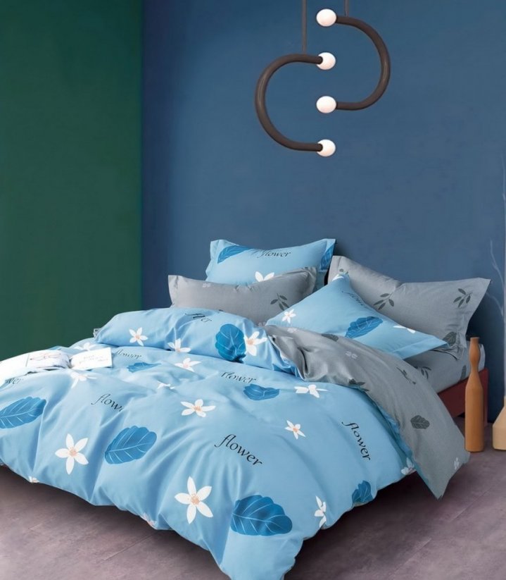 Gyönyörű kék kétoldalas ágynemű virágokkal