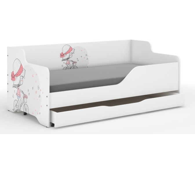 Letto per bambini con motivo ragazza in bicicletta 160x80 cm