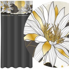 Klasszikus sötétszürke függöny lótuszvirágokkal nyomtatva