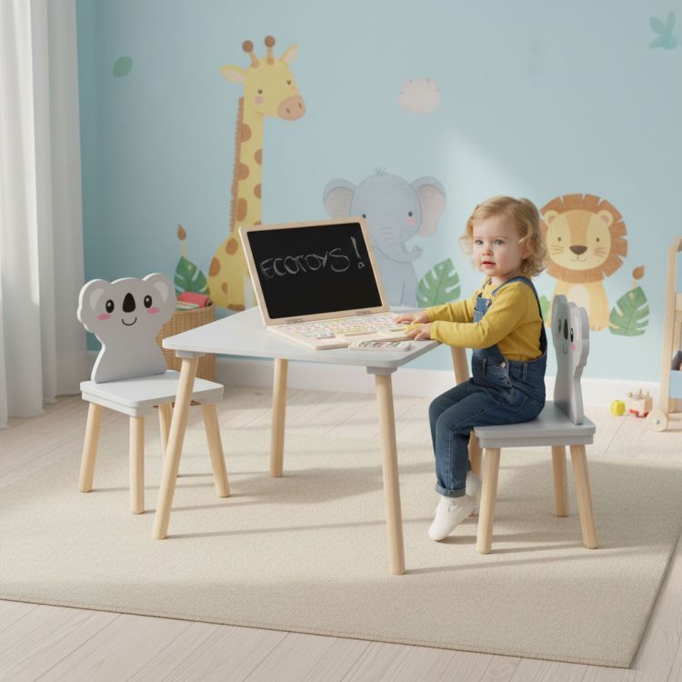 Mobilier pentru copii - masă și 2 scaune cu spătare în formă de koala