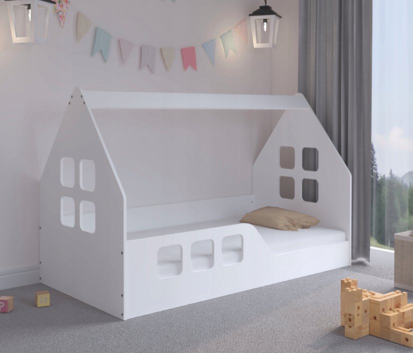 Pat pentru copii Montessori house 160 x 80 cm alb stânga