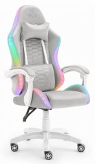 Геймърски стол HC-1000 Сиво-бял LED RGB плат