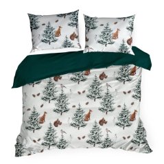 Lenzuola natalizie in microfibra - bianco-verde con animali della foresta