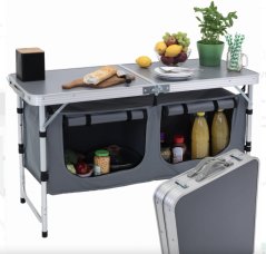 Klappbare Campingküche mit 2 Fächern 120 x 47 cm - grau