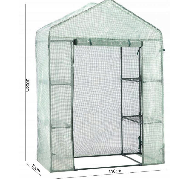 Záhradný skleník s fóliou a poličkami 73 x 140 m x 200 cm