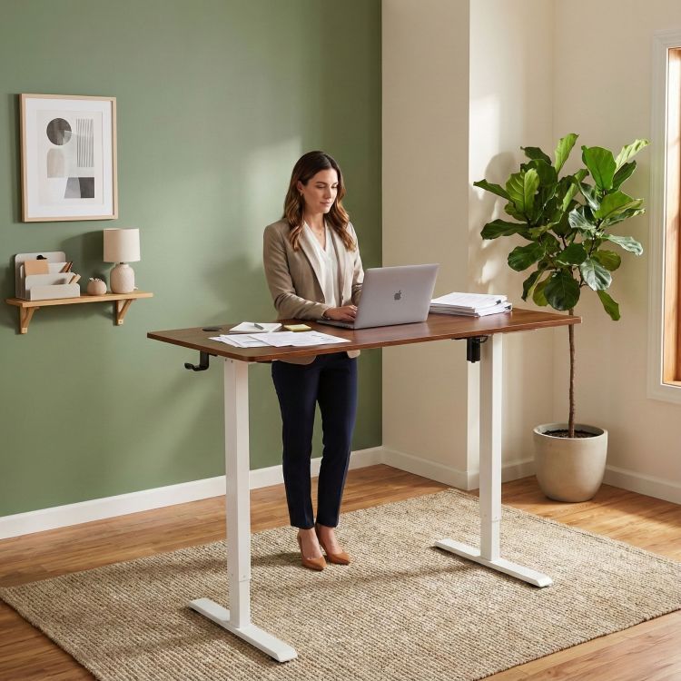 Elektrický výškovo nastaviteľný pracovný stôl s bielymi nohami - 120 x 60 cm