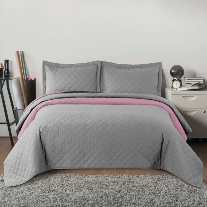 Obojstranný prehoz na posteľ sivo ružový 220 x 240 cm - INEZ