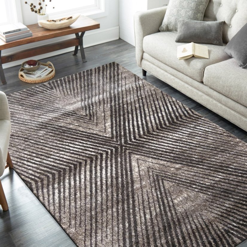 Tappeto moderno con interessante motivo geometrico di linee diagonali ripetute