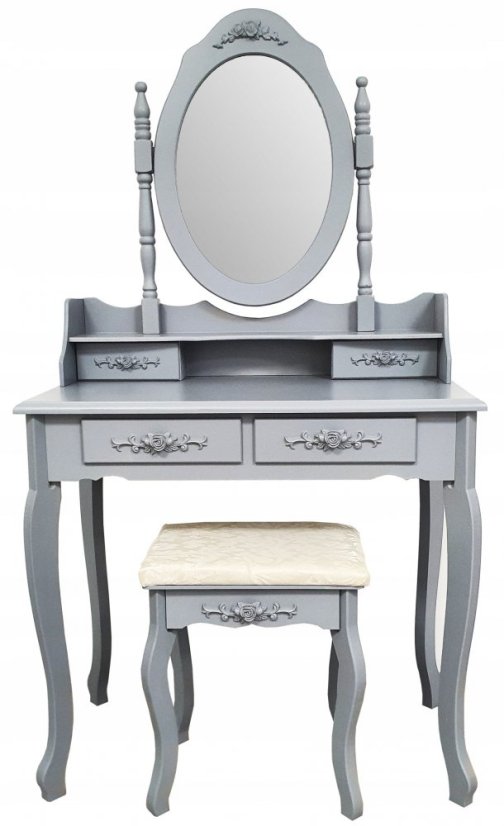 Kvalitný toaletný stolík so stoličkou v sivej farbe