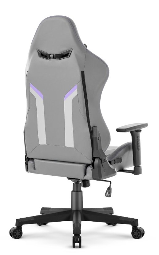Herné ergonomické kreslo HC-2002 s nosnosťou 150 kg - sivé s fialovými detailmi