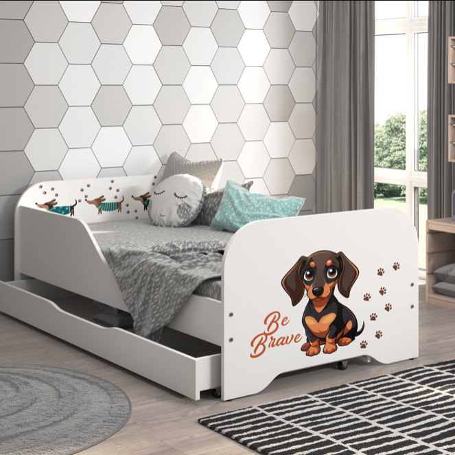 Kompletna otroška postelja 160 x 80 cm z vzmetnico in letvenim dnom - pogumni jazbečar