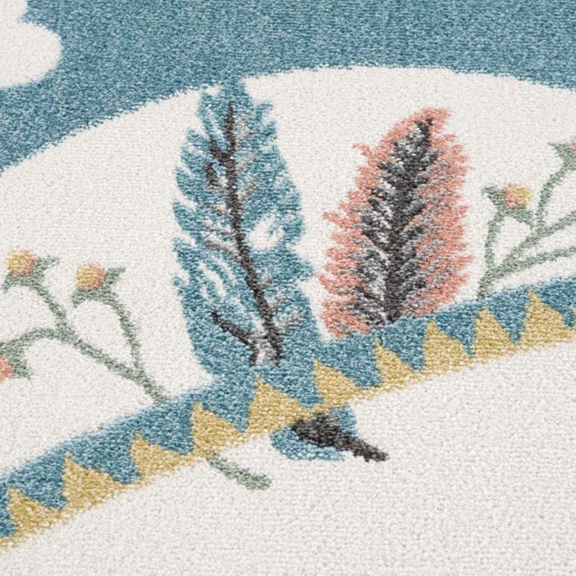Modrý okrúhly koberec s roztomilým motívom